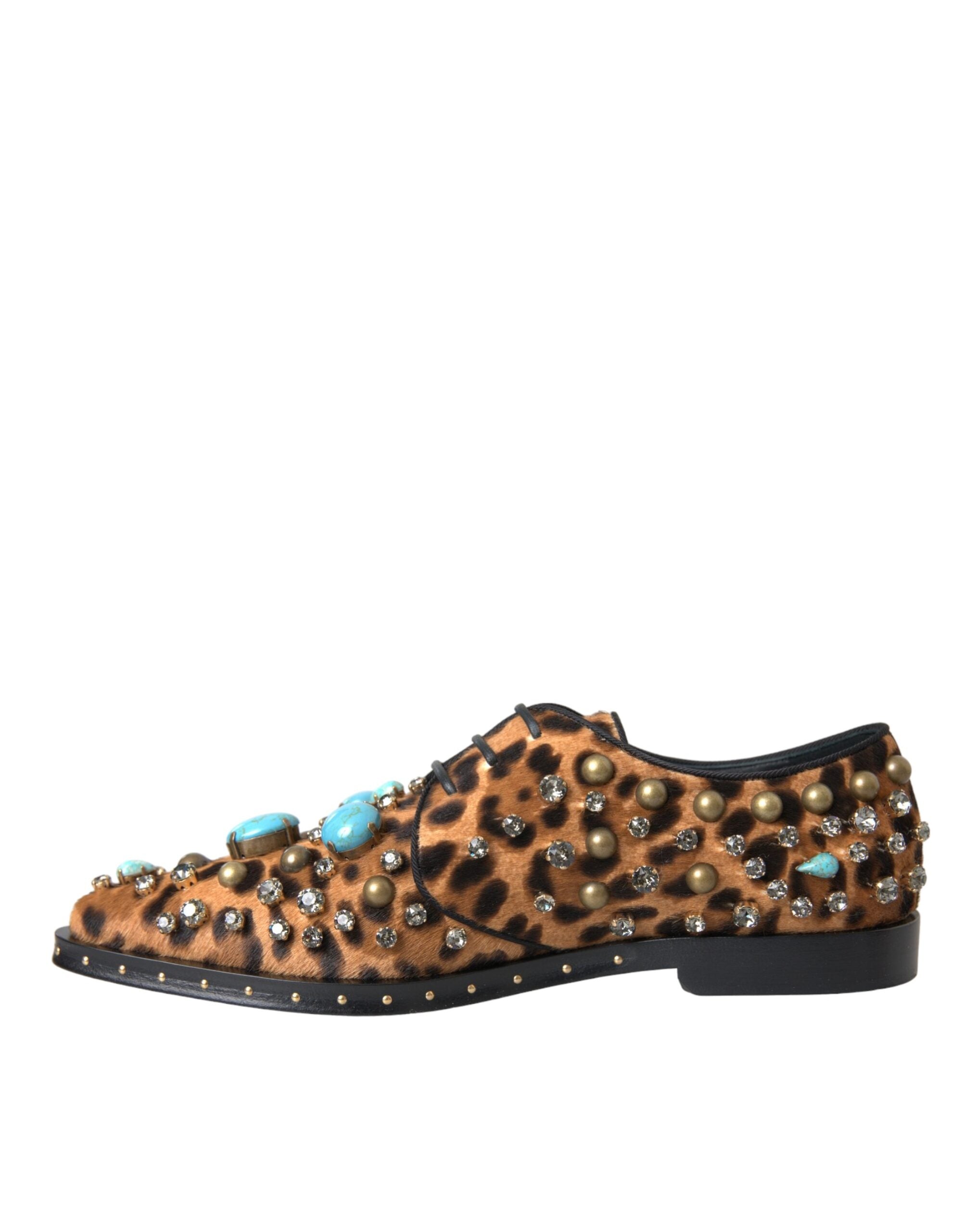 Dolce & Gabbana Brown Leopard Hair Crystal Dress Brogues