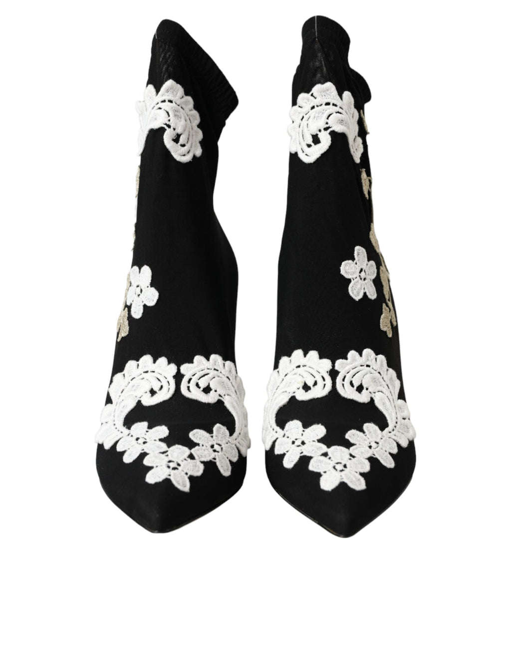 Dolce & Gabbana Black White Embroidered Slip-On Boot Shoes