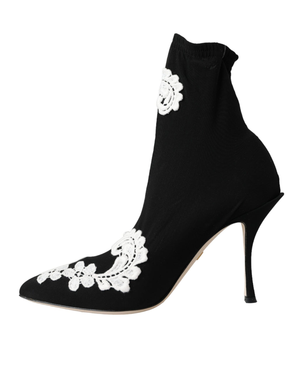 Dolce & Gabbana Black White Embroidered Slip-On Boot Shoes