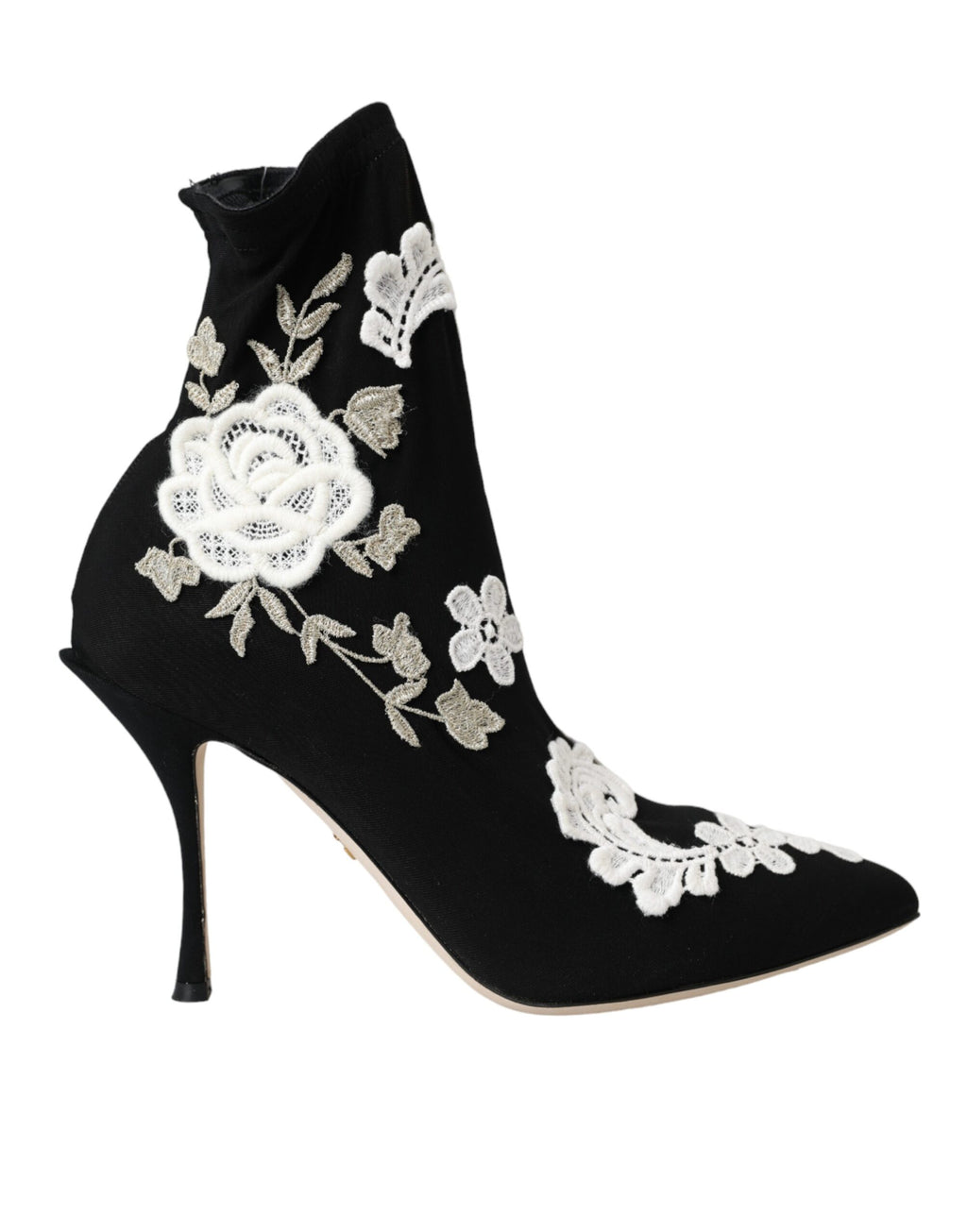 Dolce & Gabbana Black White Embroidered Slip-On Boot Shoes