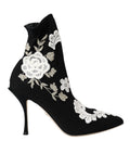 Dolce & Gabbana Black White Embroidered Slip-On Boot Shoes