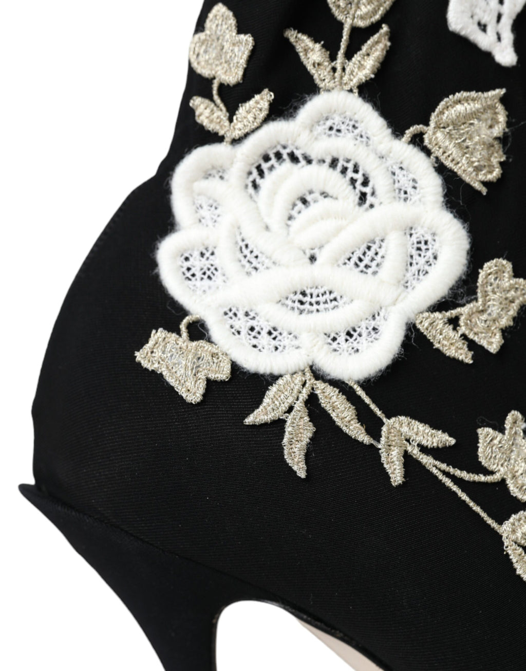 Dolce & Gabbana Black White Embroidered Slip-On Boot Shoes