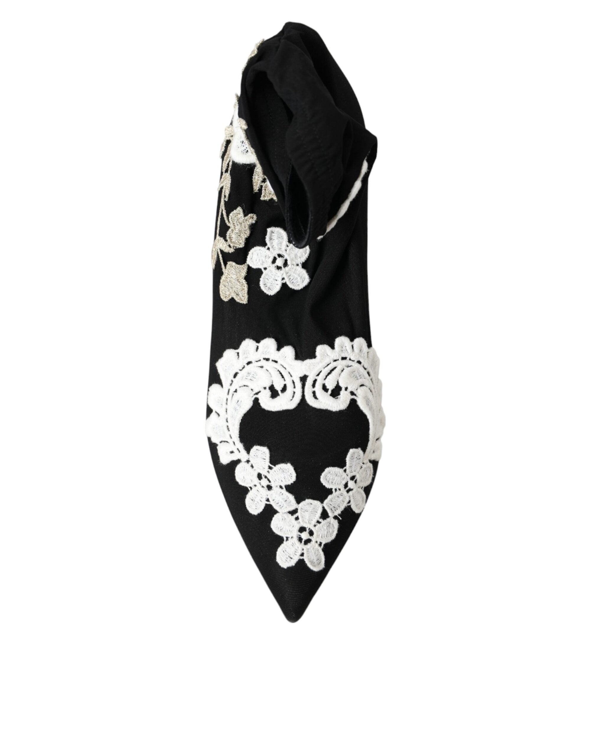 Dolce & Gabbana Black White Embroidered Slip-On Boot Shoes