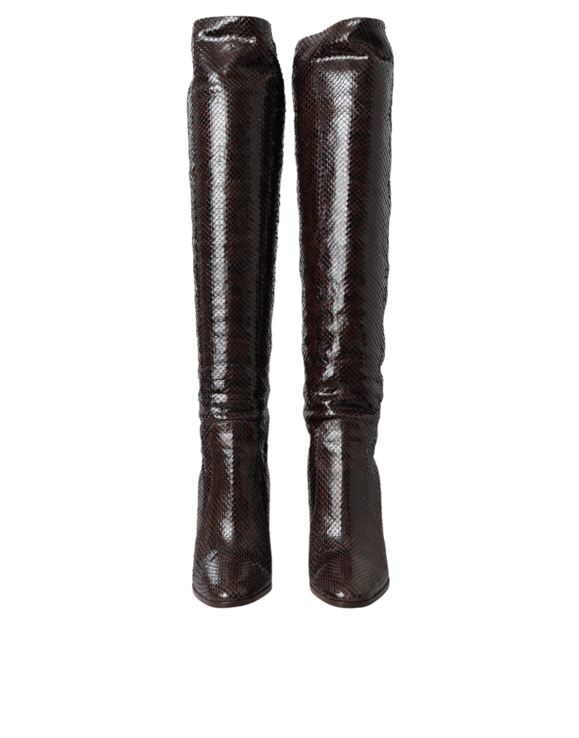 Dolce & Gabbana Brown Exotic Leather High Heel Boots Shoes