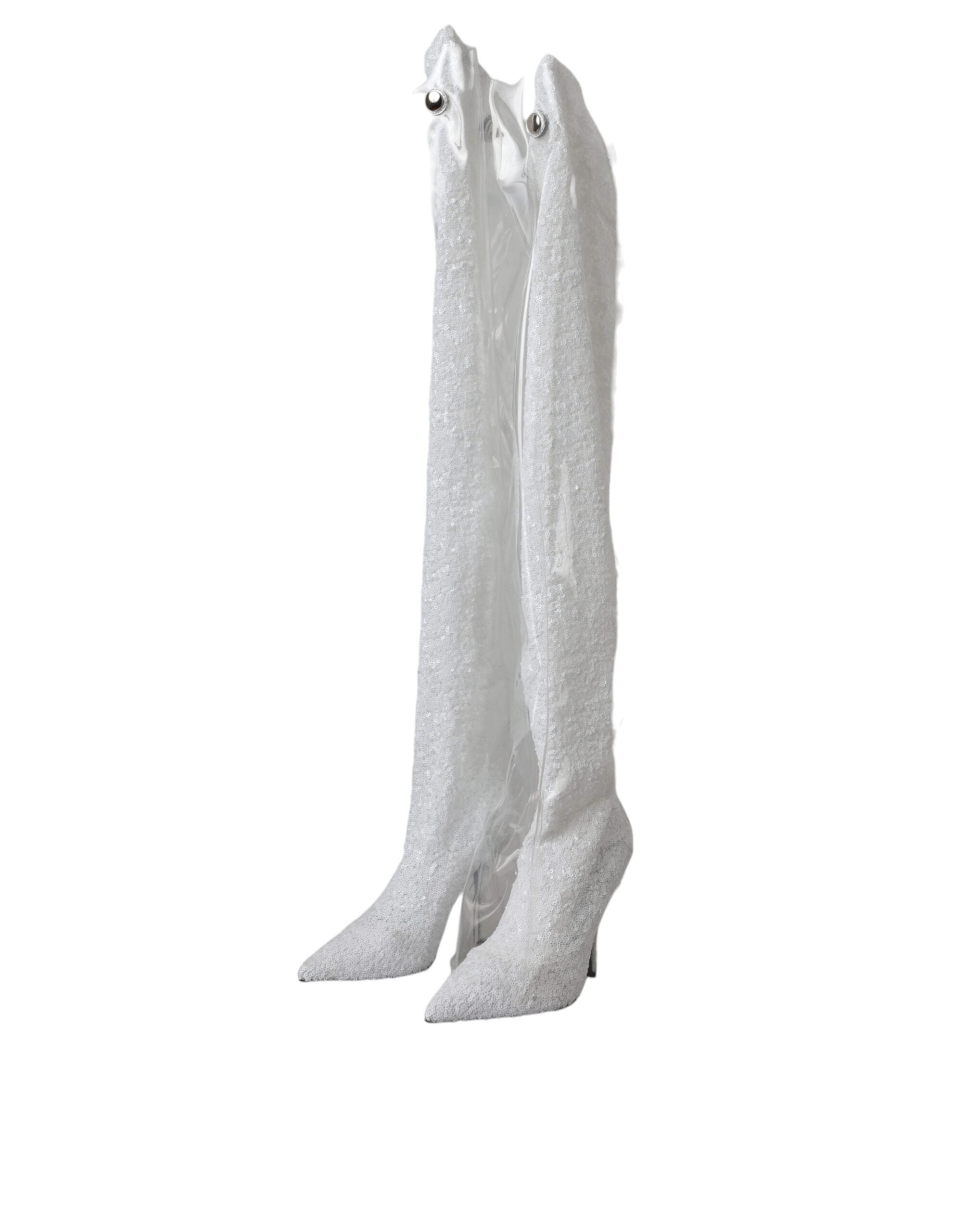 Dolce & Gabbana White Heels Stiletto Knee-High Boots Shoes