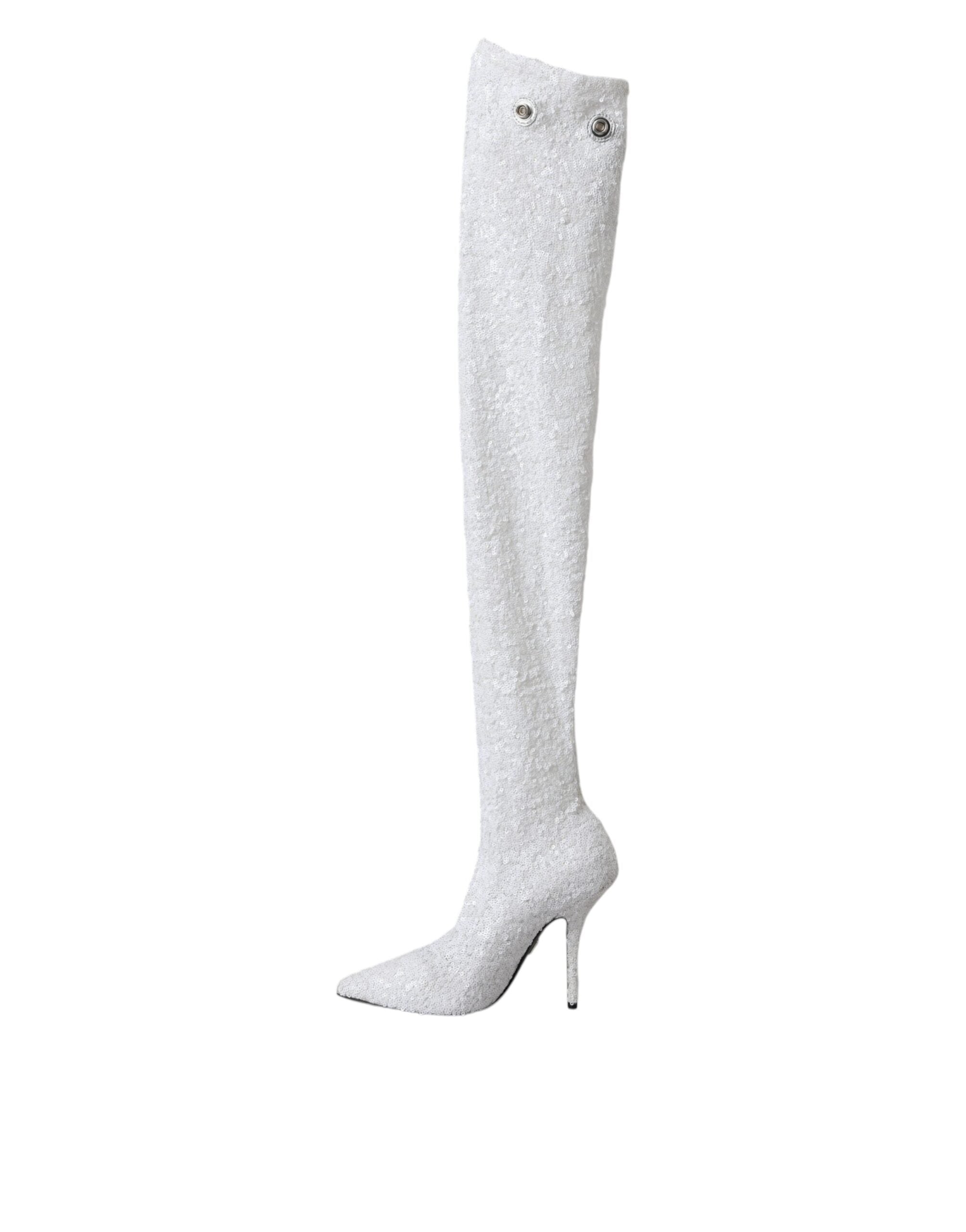 Dolce & Gabbana White Heels Stiletto Knee-High Boots Shoes