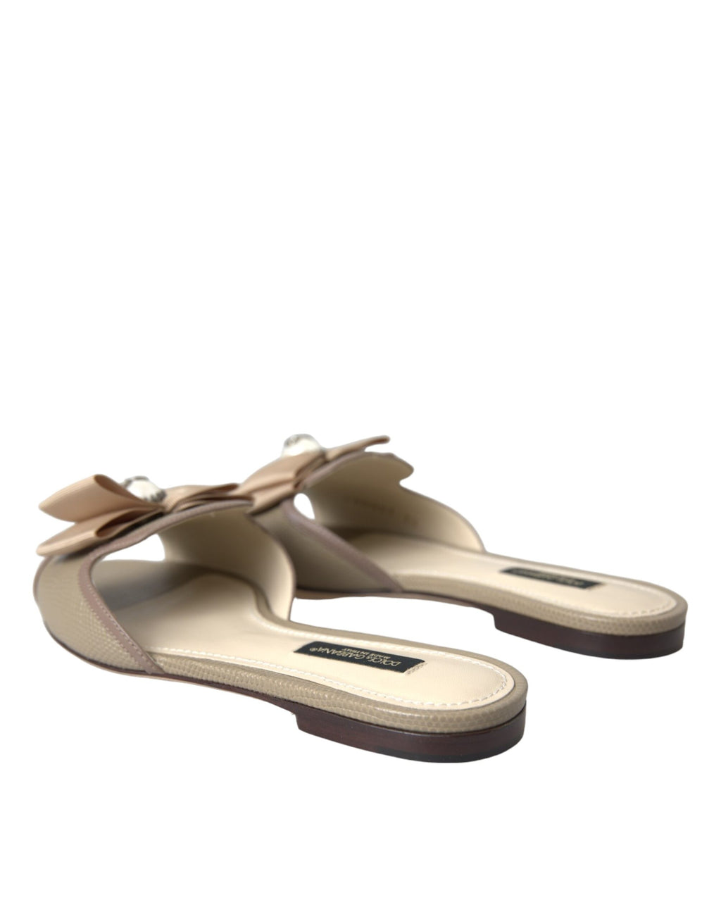 Dolce & Gabbana Beige Logo Pearl Flat Sandals Slides Shoes