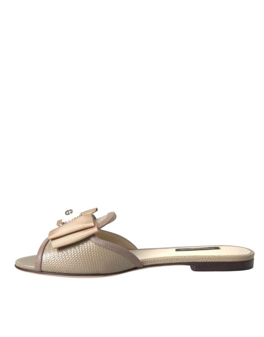 Dolce & Gabbana Beige Logo Pearl Flat Sandals Slides Shoes