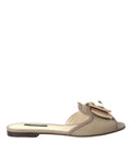 Dolce & Gabbana Beige Logo Pearl Flat Sandals Slides Shoes