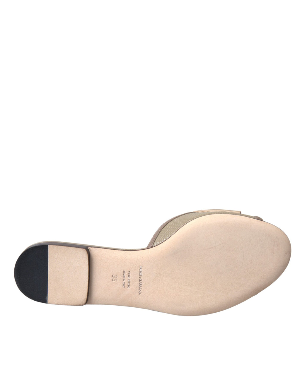 Dolce & Gabbana Beige Logo Pearl Flat Sandals Slides Shoes
