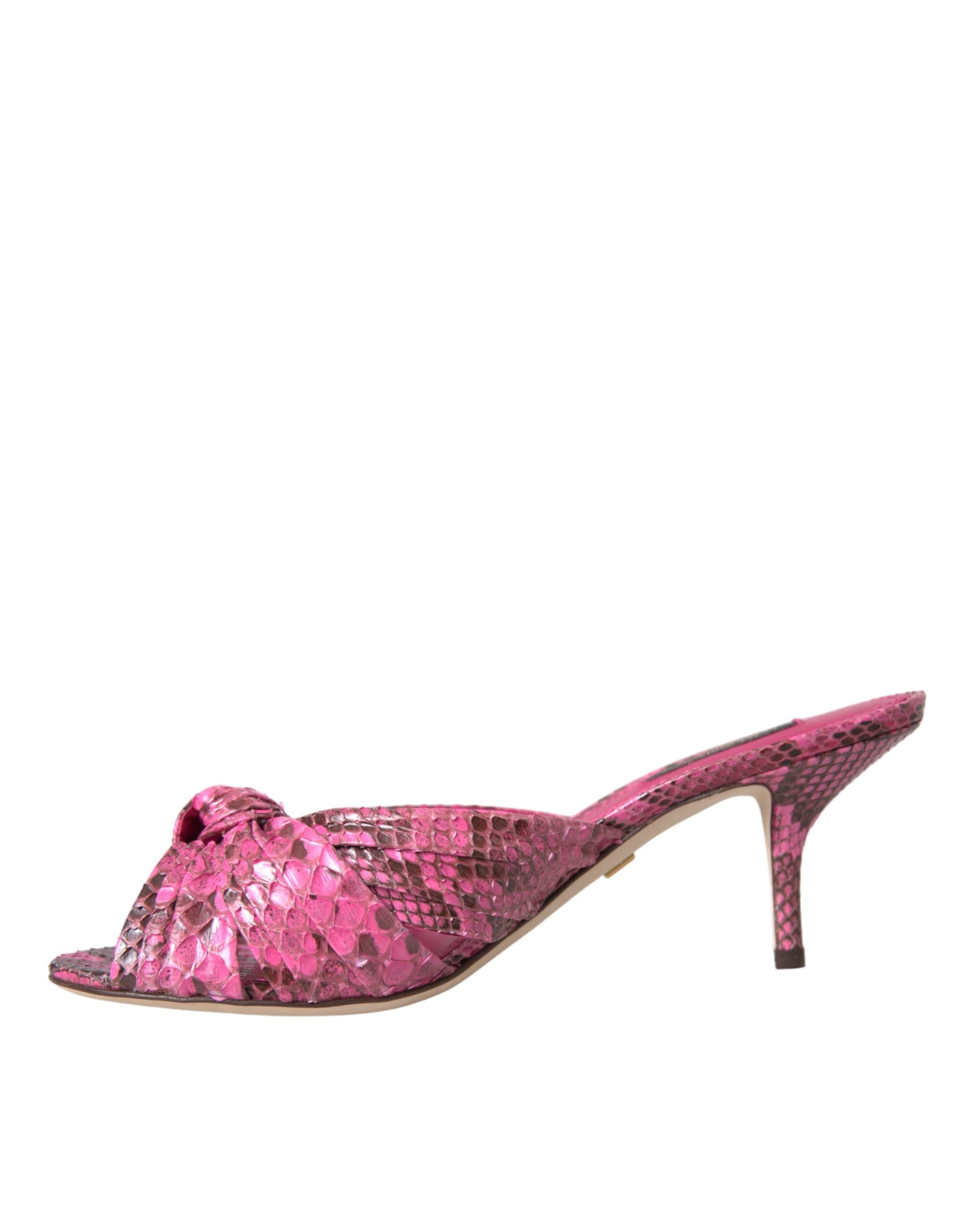 Dolce & Gabbana Pink Exotic Leather Kitten Heel Slide Shoes