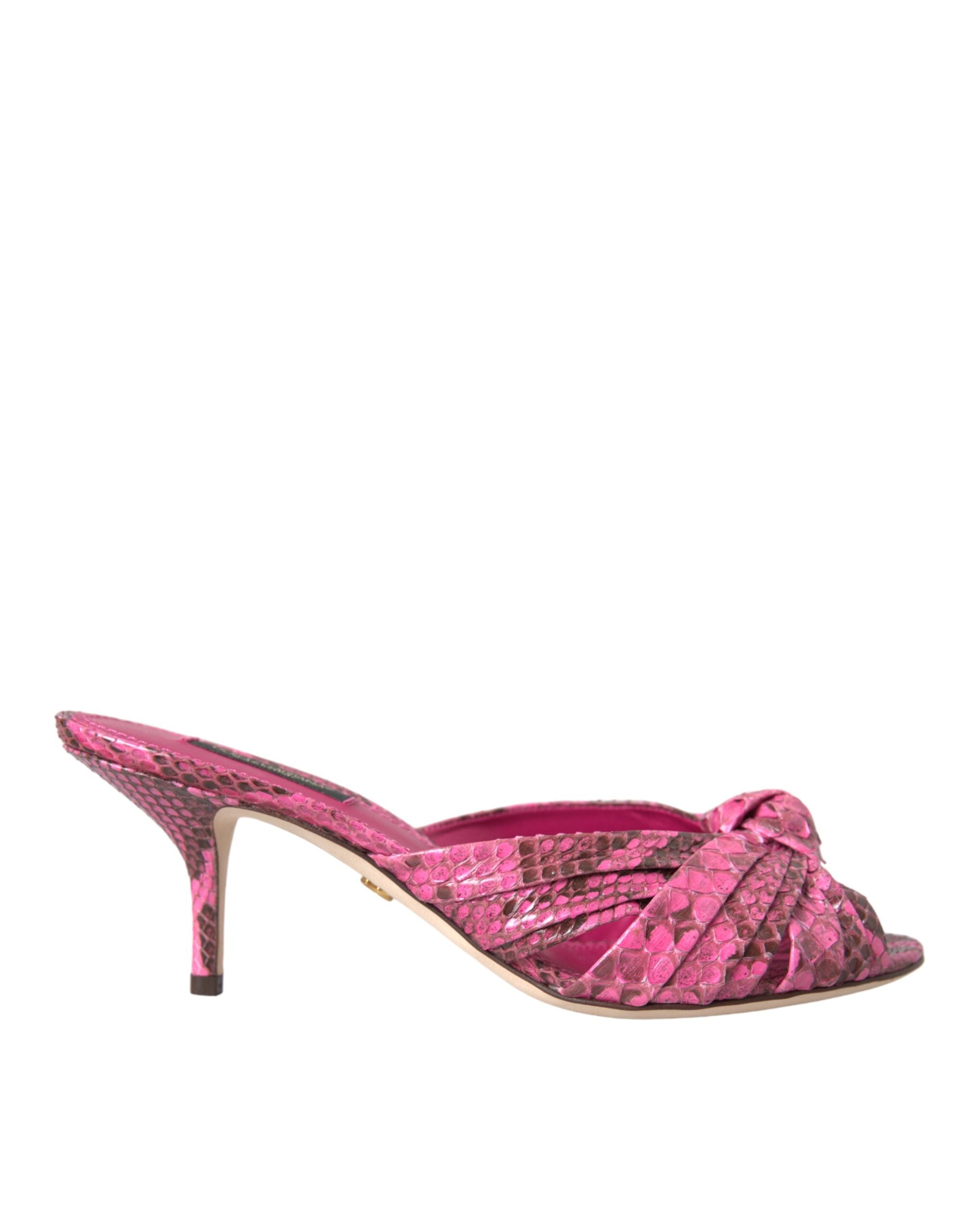 Dolce & Gabbana Pink Exotic Leather Kitten Heel Slide Shoes
