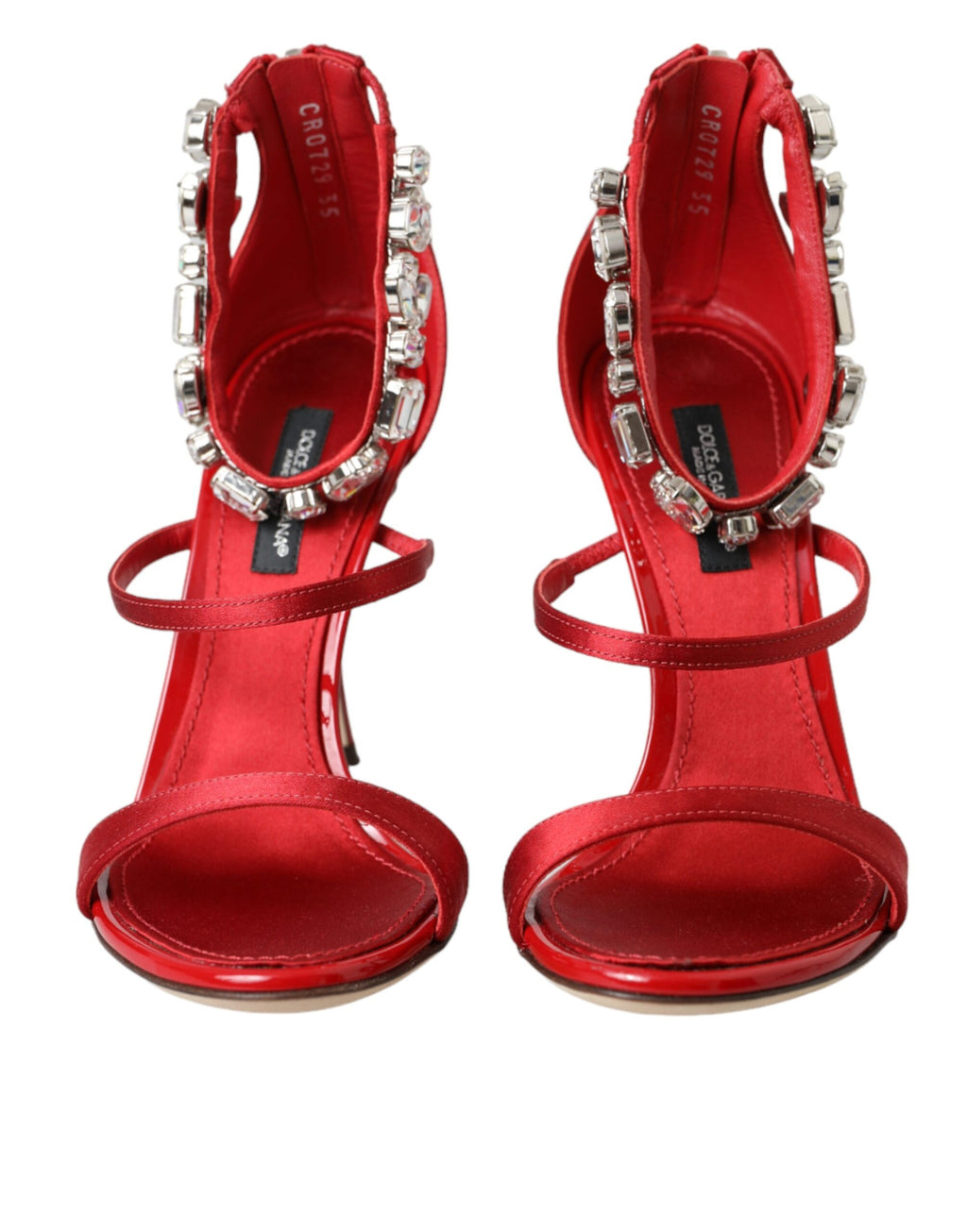 Dolce & Gabbana Red Keira Satin Crystal Sandals Heels Shoes