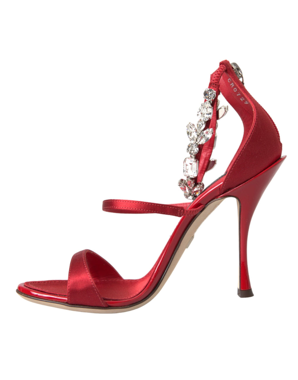 Dolce & Gabbana Red Keira Satin Crystal Sandals Heels Shoes