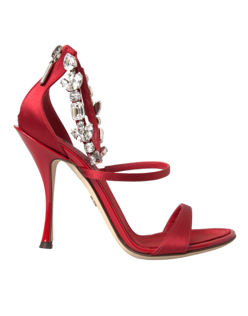 Dolce & Gabbana Red Keira Satin Crystal Sandals Heels Shoes