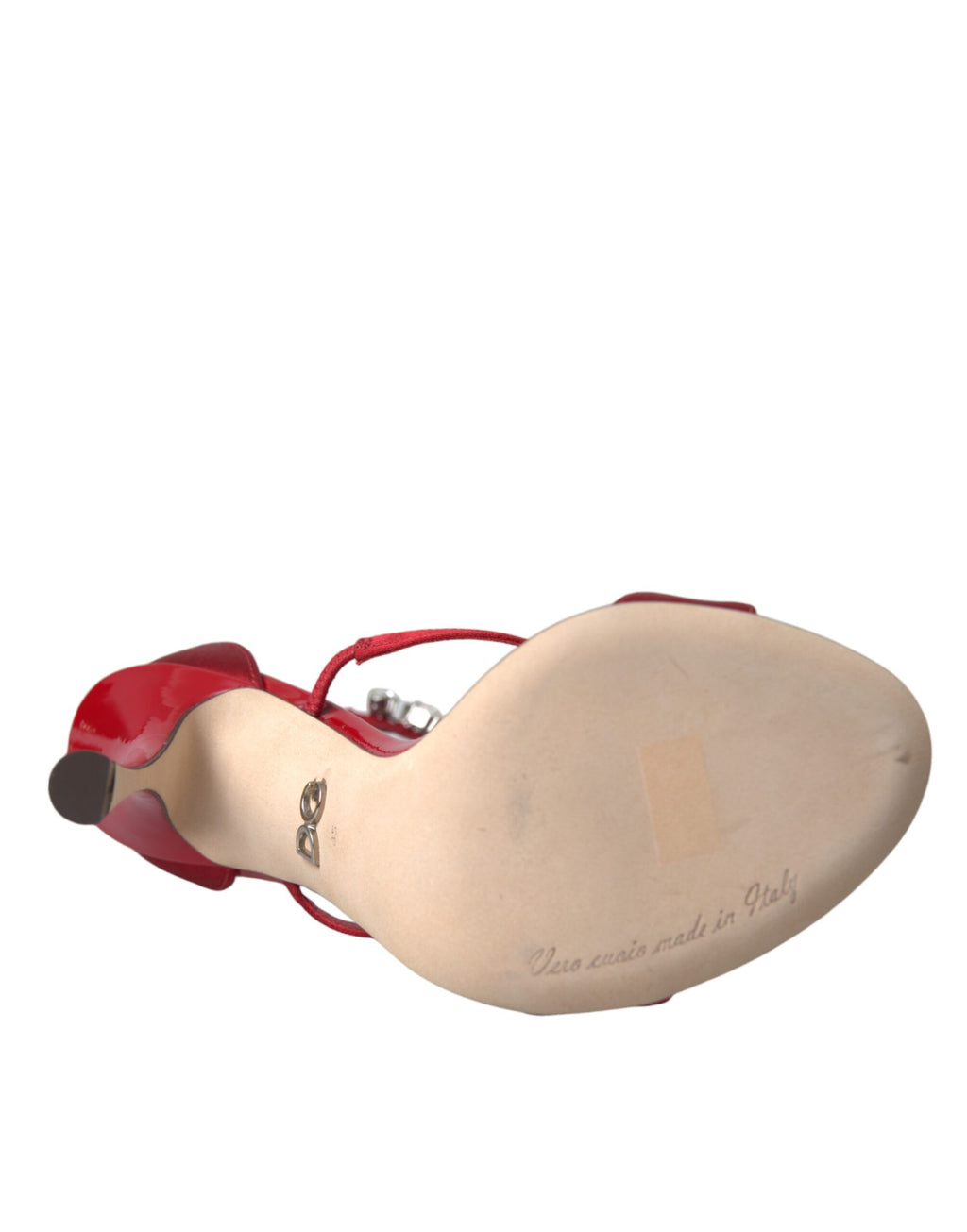 Dolce & Gabbana Red Keira Satin Crystal Sandals Heels Shoes