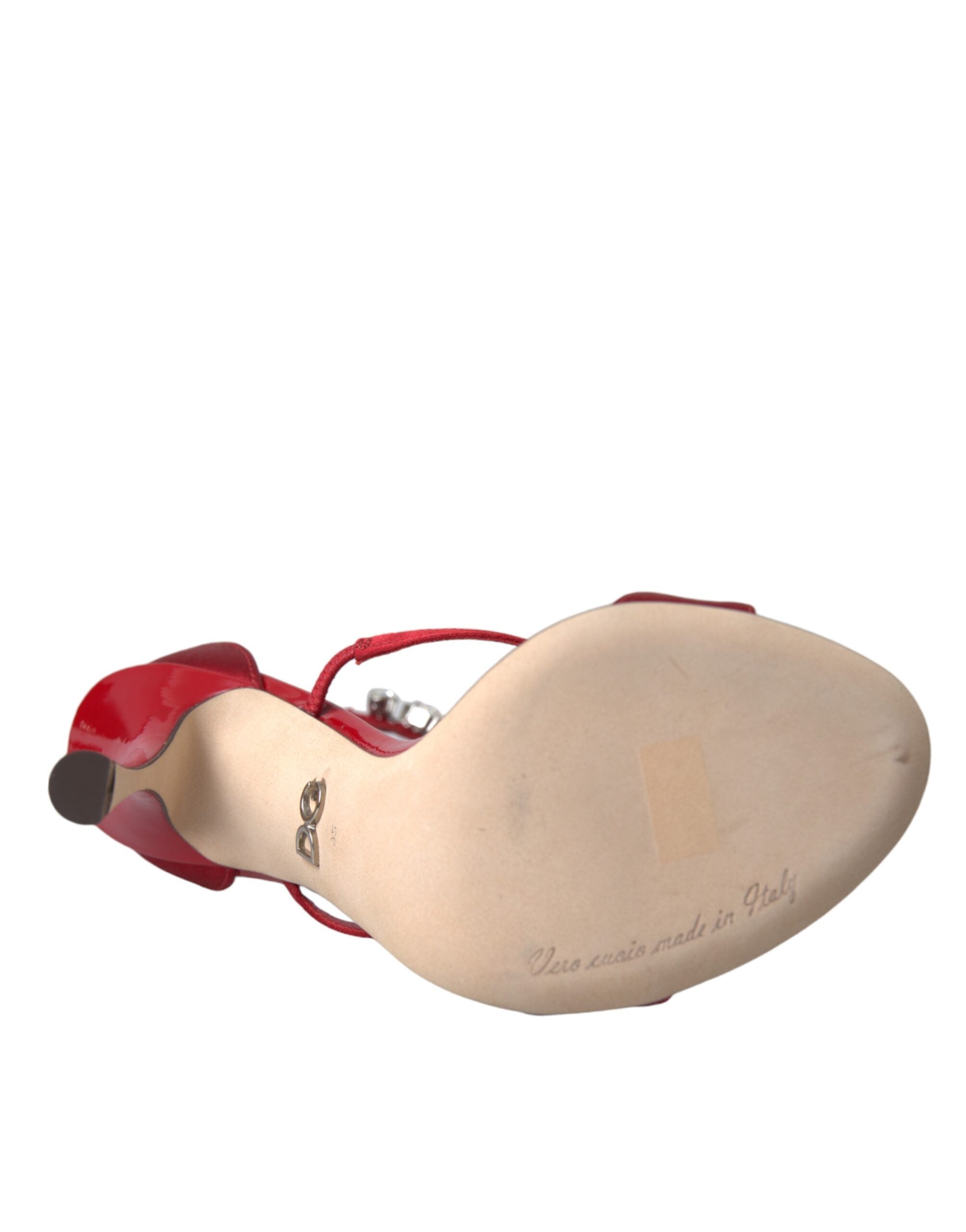Dolce & Gabbana Red Keira Satin Crystal Sandals Heels Shoes
