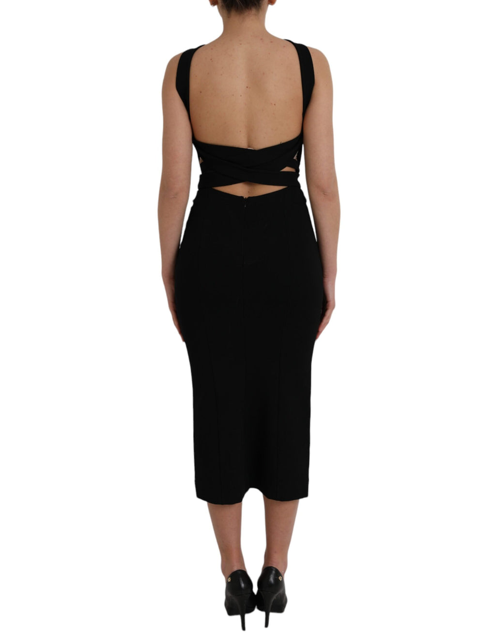 Dolce & Gabbana Schwarzes ärmelloses Midikleid mit Mantelhalter