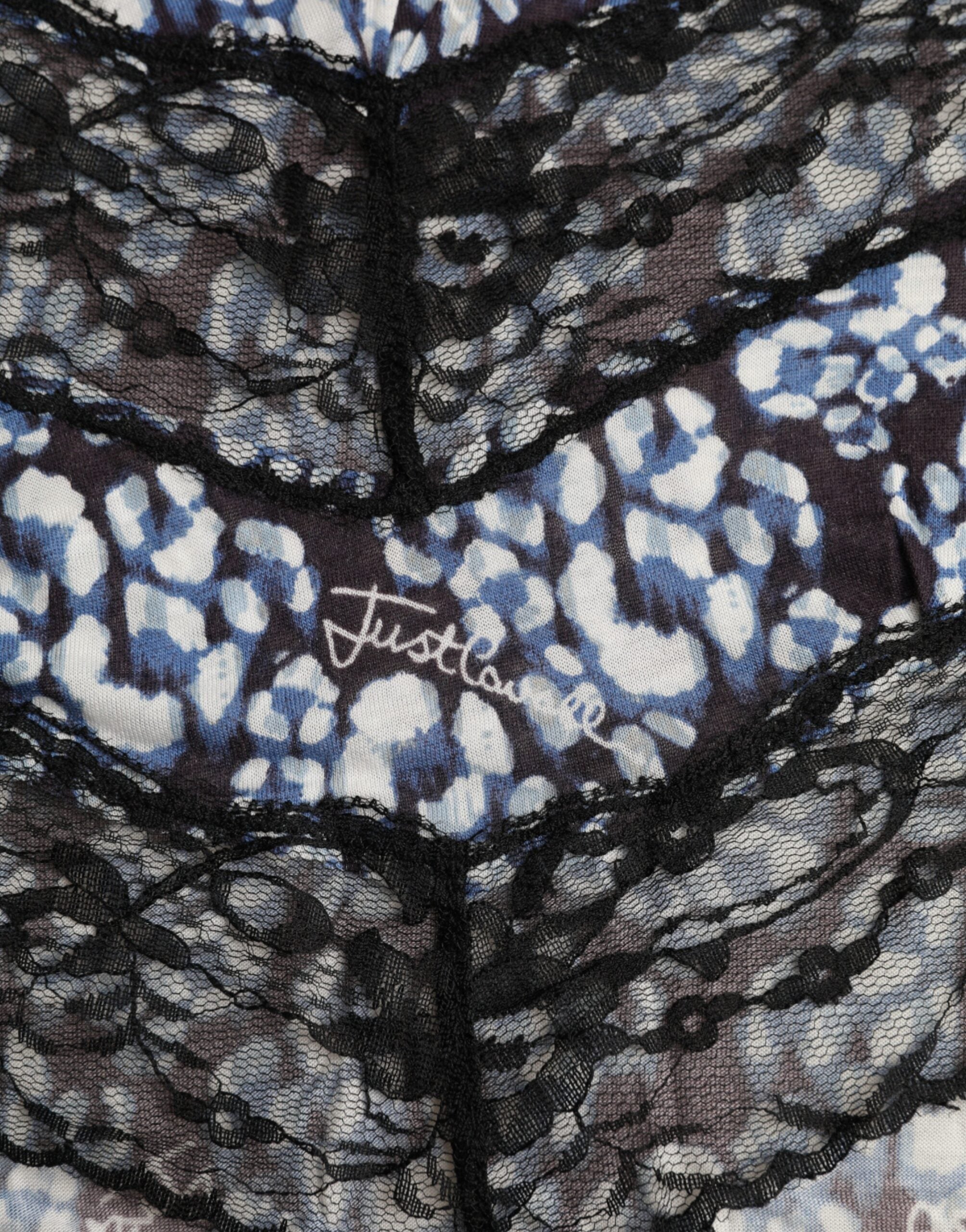Just Cavalli Blaue florale Spitze mit langen Ärmeln Top Unterwäsche Bluse