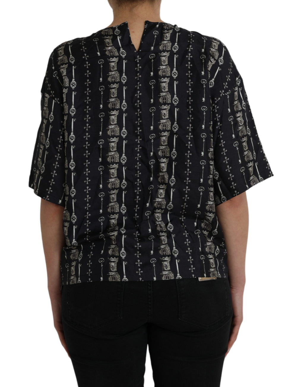 Dolce & Gabbana Black Silk Blouse T-Shirt with Key Charm