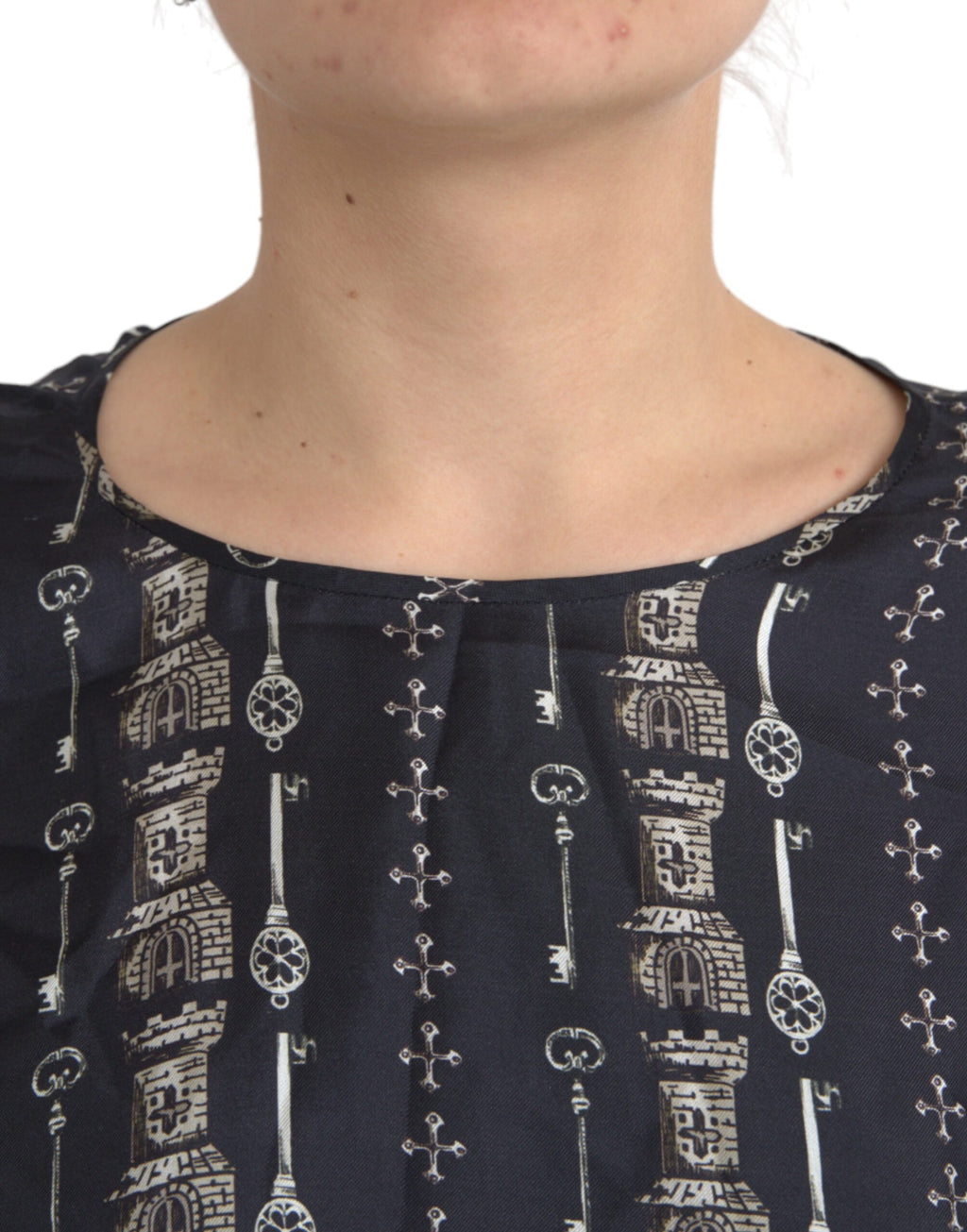 Dolce & Gabbana Black Silk Blouse T-Shirt with Key Charm