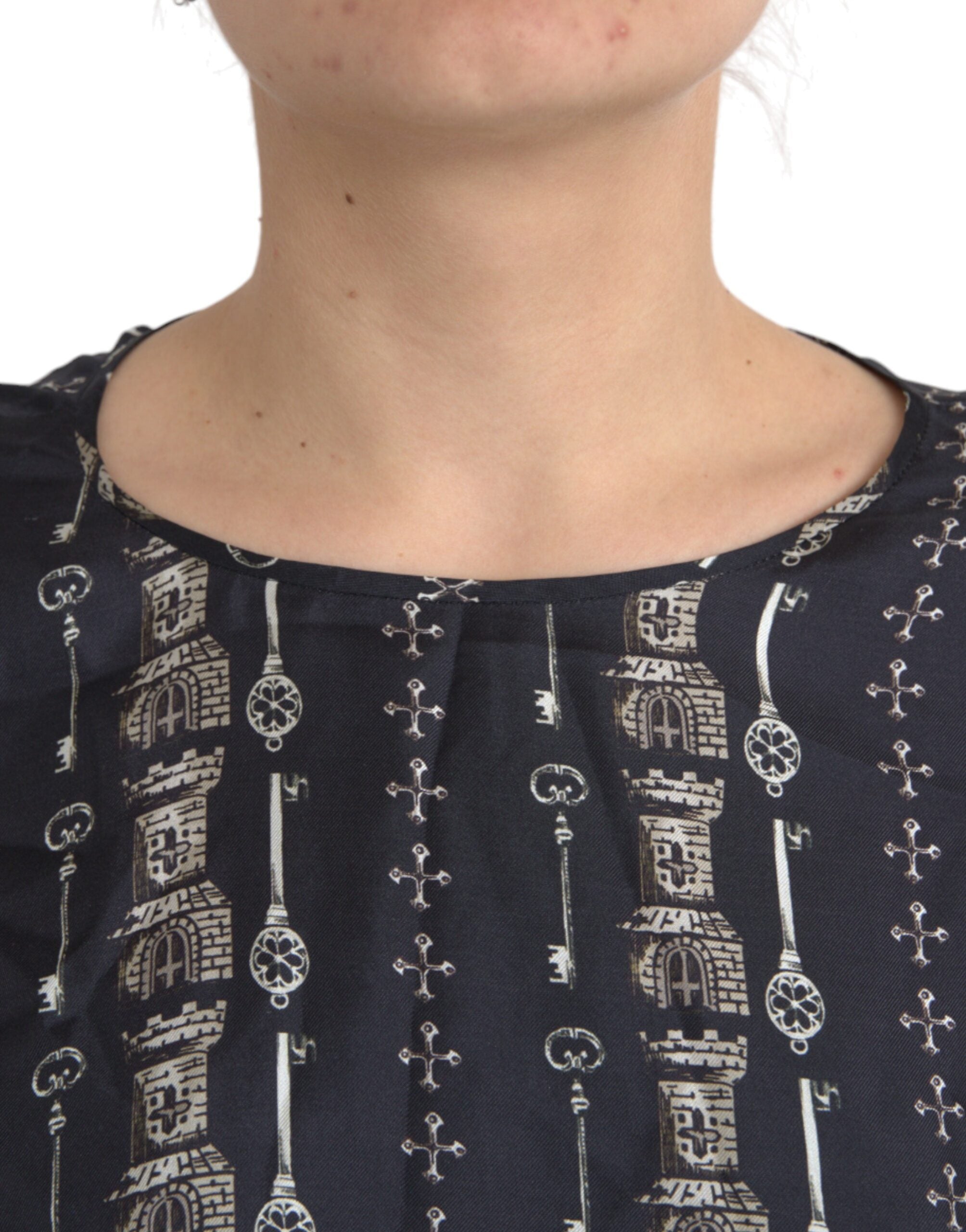 Dolce & Gabbana Black Silk Blouse T-Shirt with Key Charm