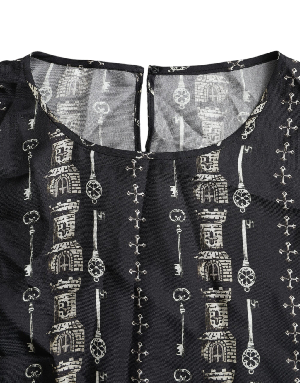 Dolce & Gabbana Black Silk Blouse T-Shirt with Key Charm