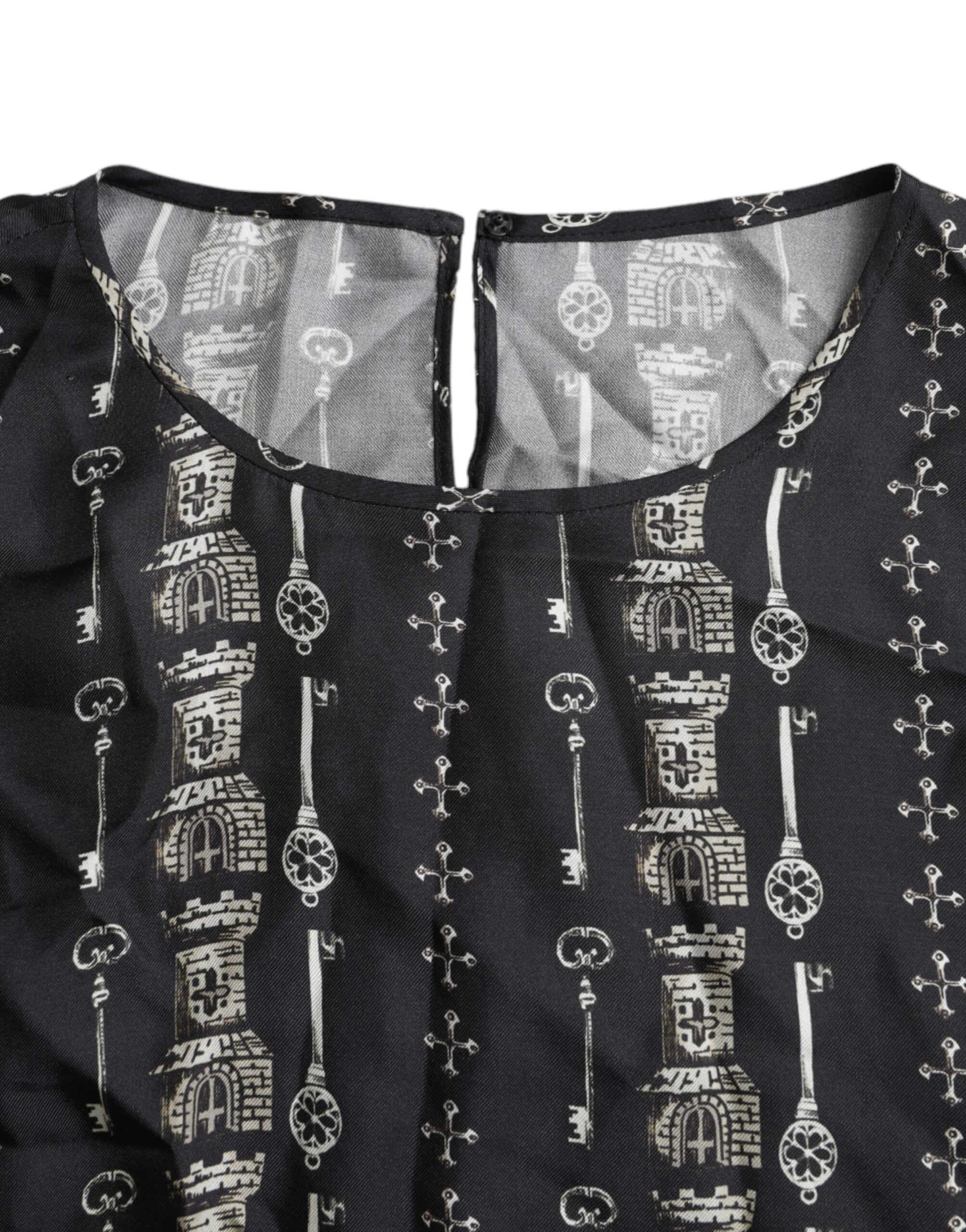 Dolce & Gabbana Black Silk Blouse T-Shirt with Key Charm