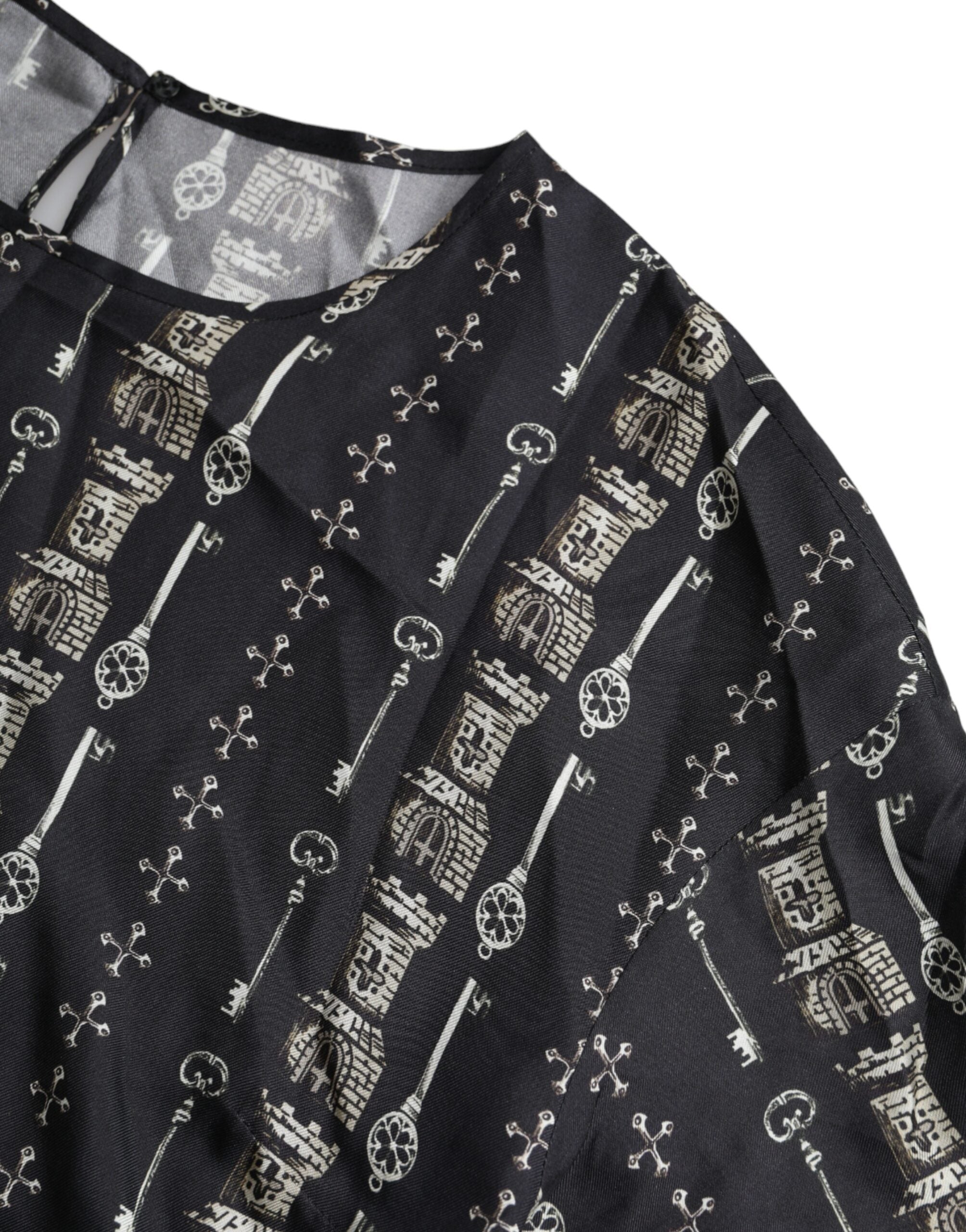 Dolce & Gabbana Black Silk Blouse T-Shirt with Key Charm