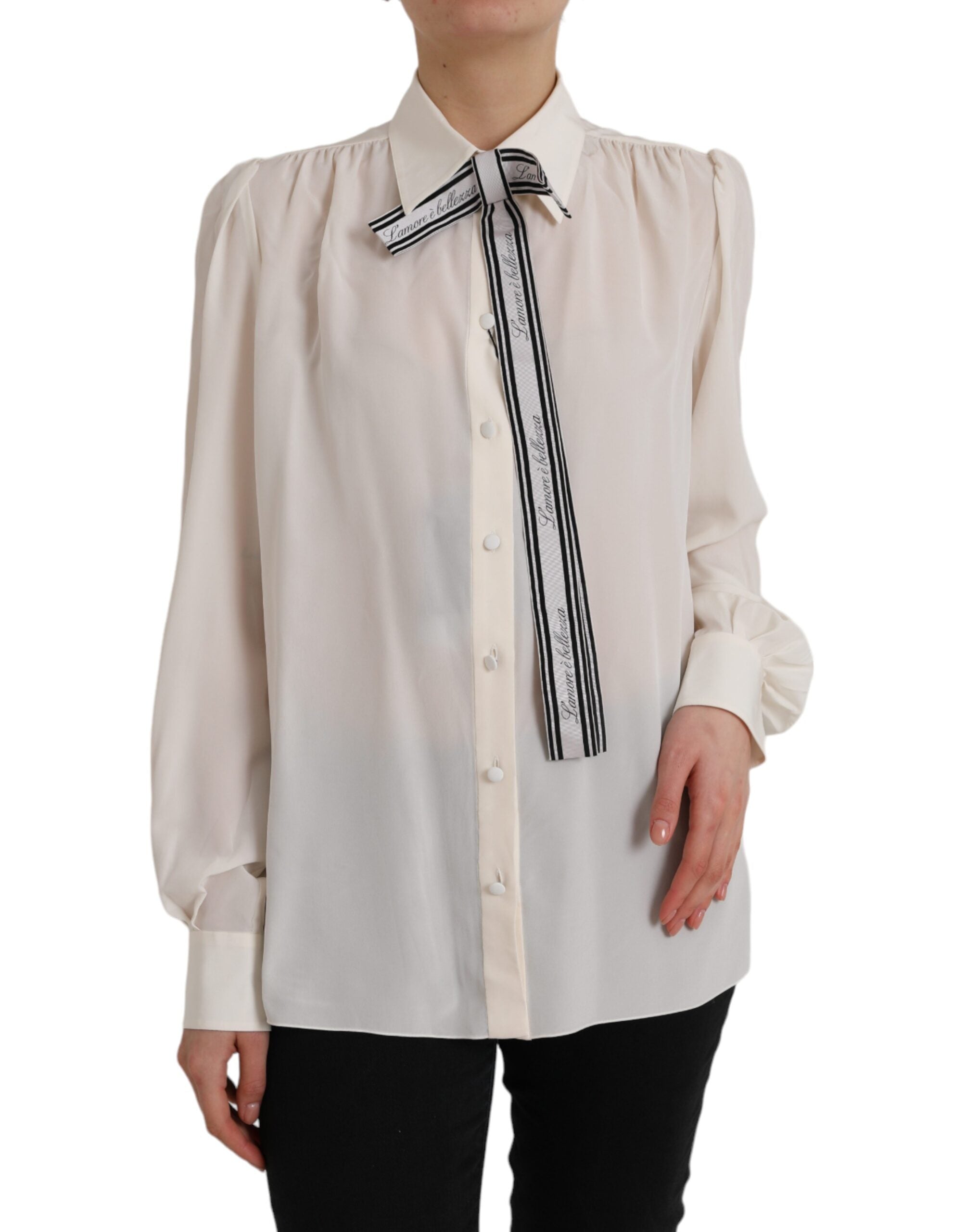 Dolce & Gabbana White Long-Sleeved Blouse Top with Button Placket