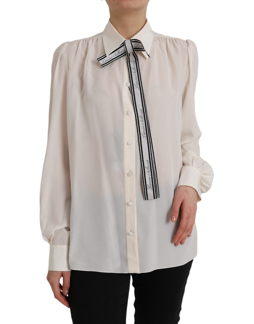 Dolce & Gabbana White Long-Sleeved Blouse Top with Button Placket
