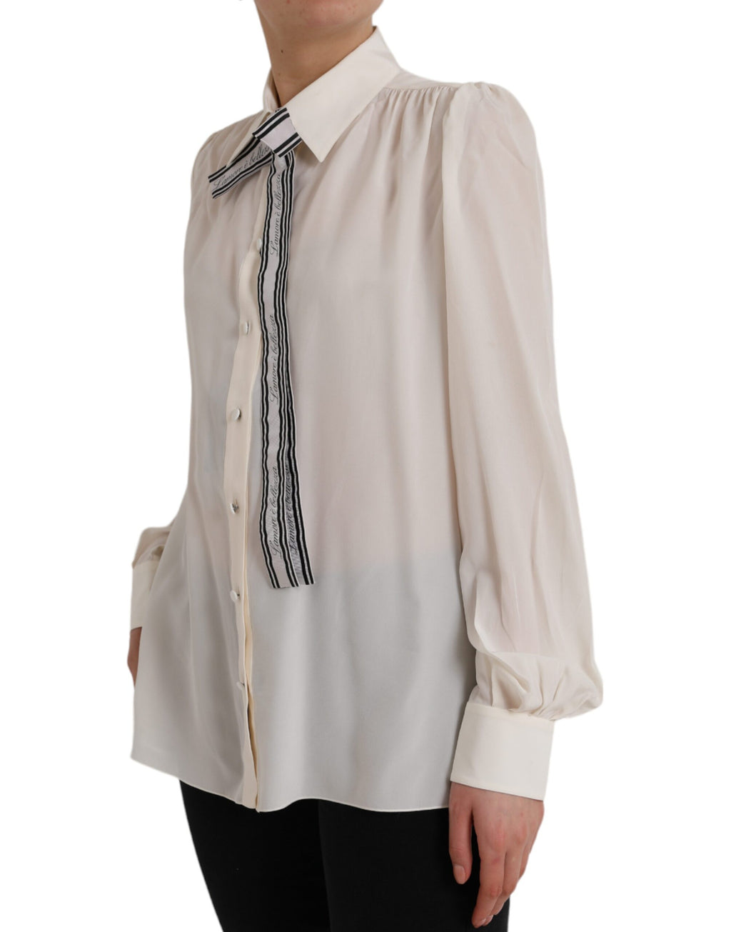 Dolce & Gabbana White Long-Sleeved Blouse Top with Button Placket