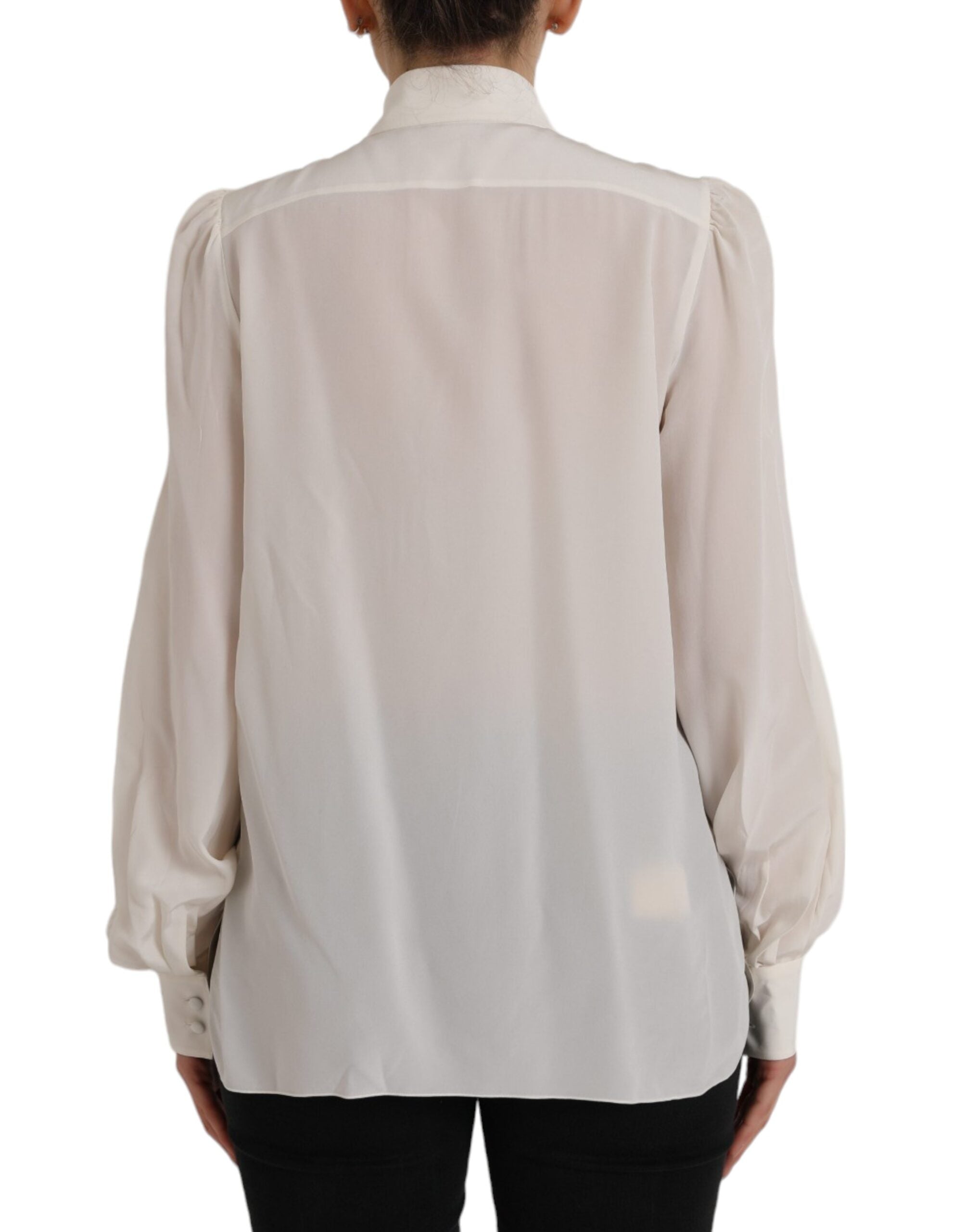 Dolce & Gabbana White Long-Sleeved Blouse Top with Button Placket