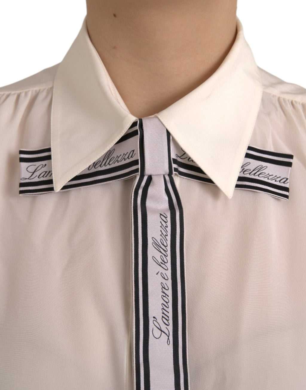 Dolce & Gabbana White Long-Sleeved Blouse Top with Button Placket