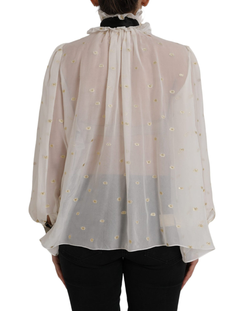 Dolce & Gabbana Off-White Silk Blend Ascot Collar Blouse Top