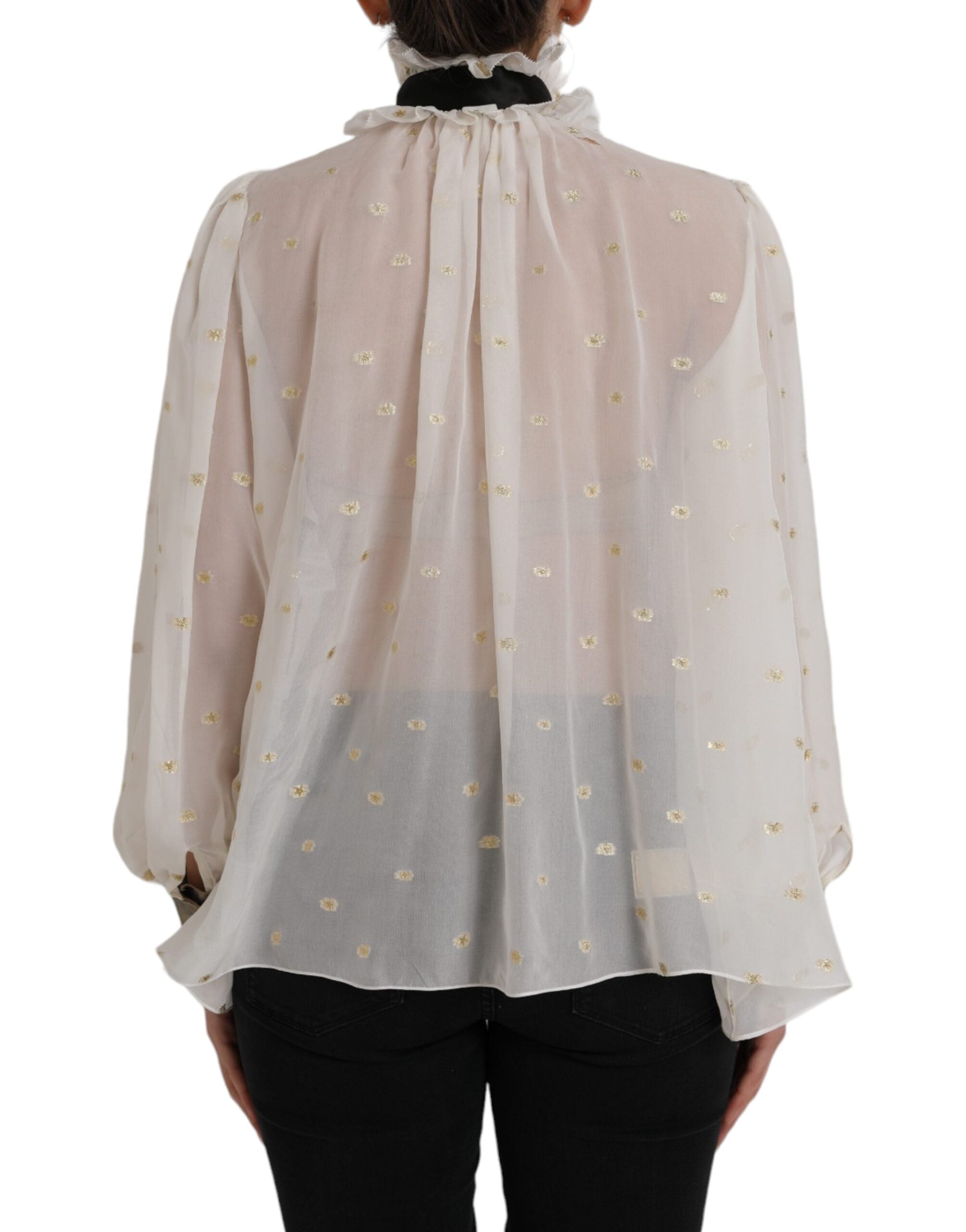 Dolce & Gabbana Off-White Silk Blend Ascot Collar Blouse Top