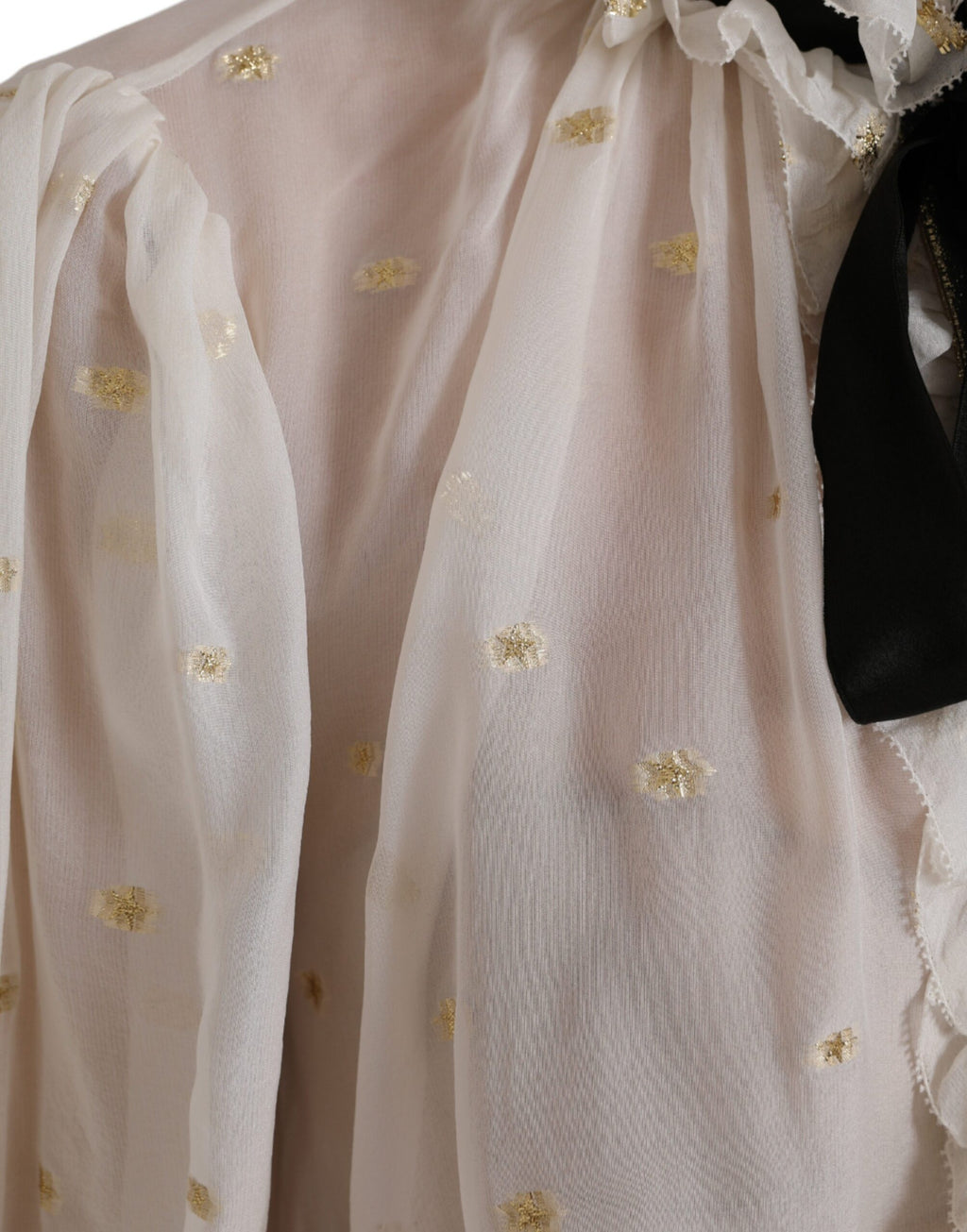 Dolce & Gabbana Off-White Silk Blend Ascot Collar Blouse Top