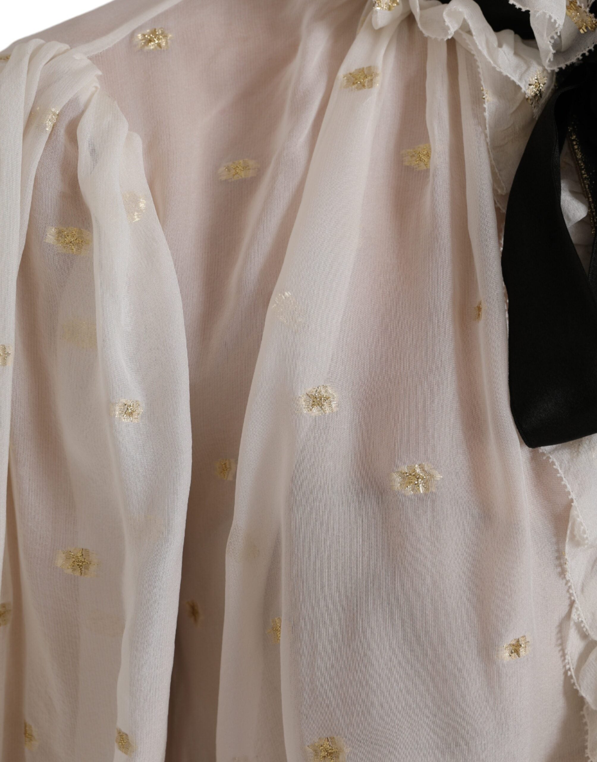 Dolce & Gabbana Off-White Silk Blend Ascot Collar Blouse Top