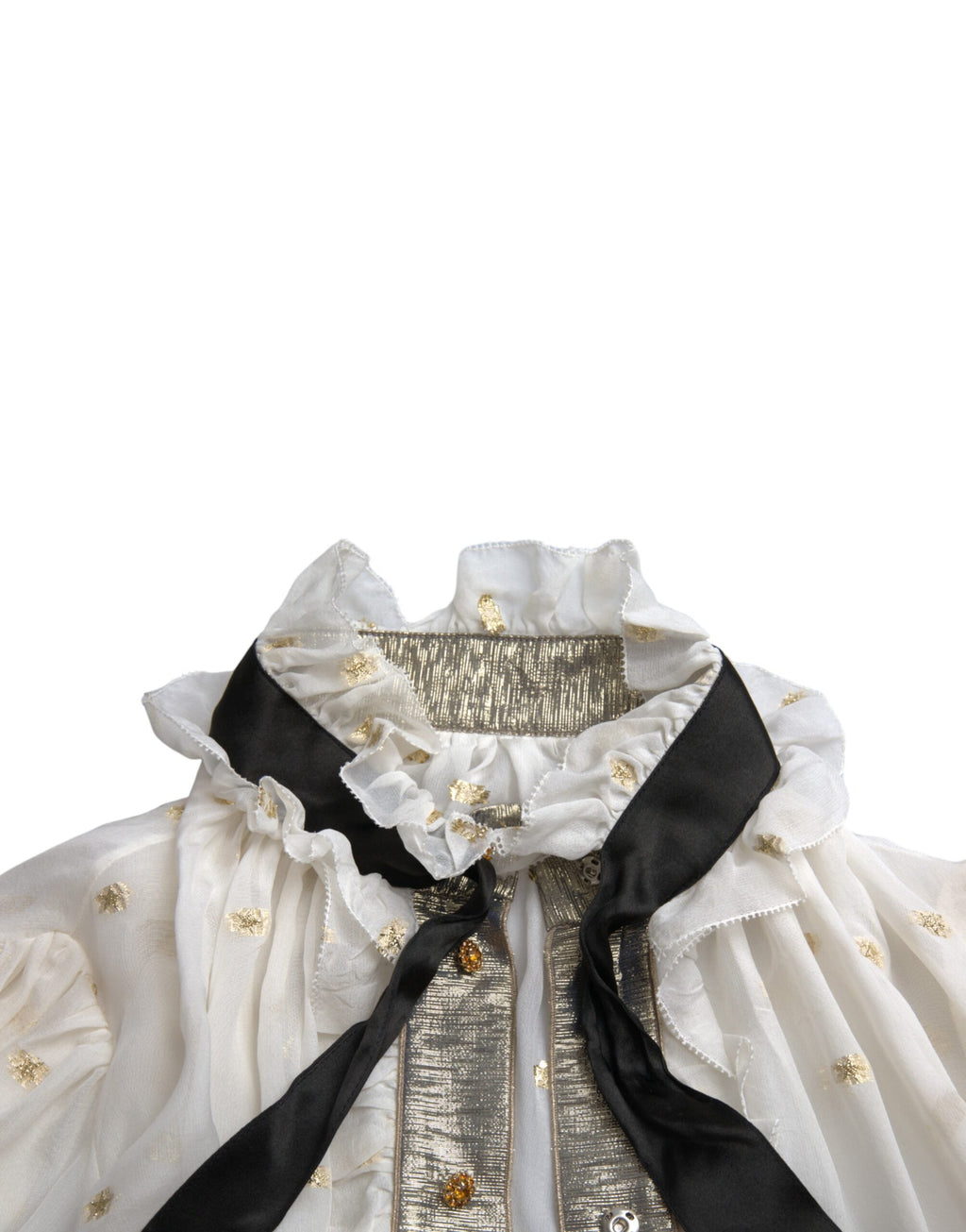 Dolce & Gabbana Off-White Silk Blend Ascot Collar Blouse Top
