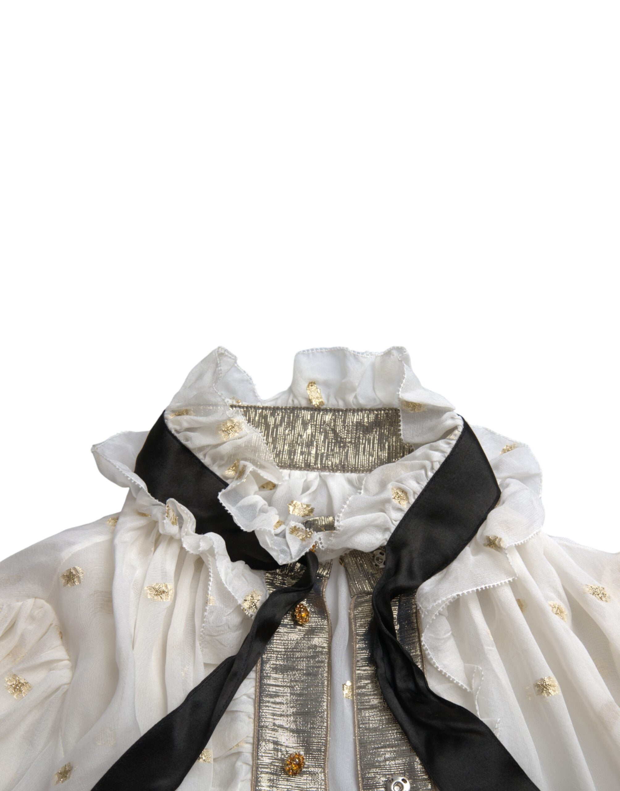 Dolce & Gabbana Off-White Silk Blend Ascot Collar Blouse Top