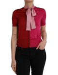 Dolce & Gabbana Pink Short-Sleeve Jumper with Ascot Collar