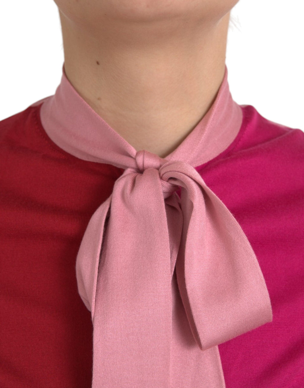 Dolce & Gabbana Pink Short-Sleeve Jumper with Ascot Collar