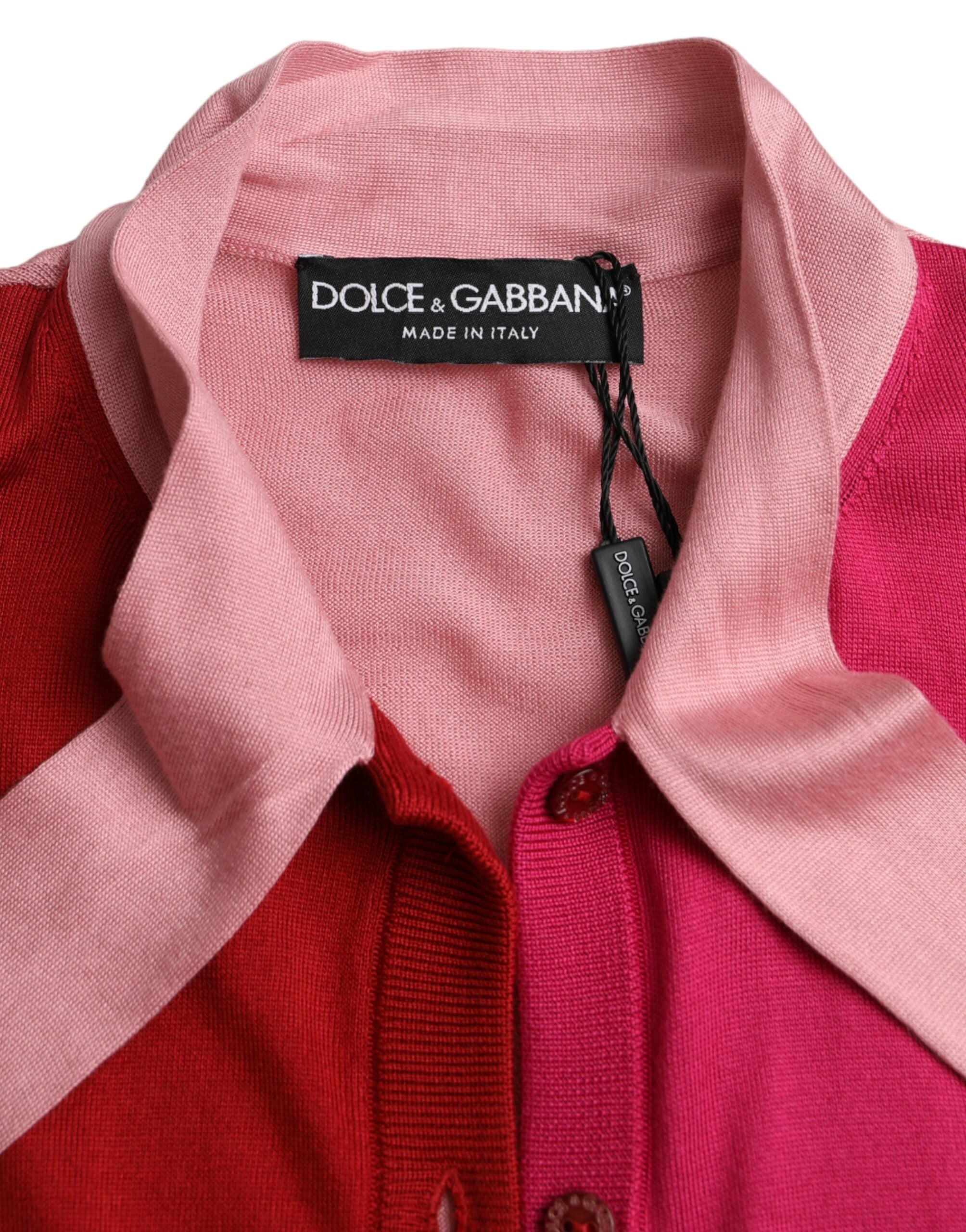 Dolce & Gabbana Pink Short-Sleeve Jumper with Ascot Collar
