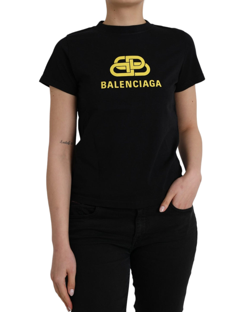 Balenciaga Black Cotton Short Sleeve Crew Neck T-Shirt with Logo Print