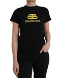 Balenciaga Black Cotton Short Sleeve Crew Neck T-Shirt with Logo Print