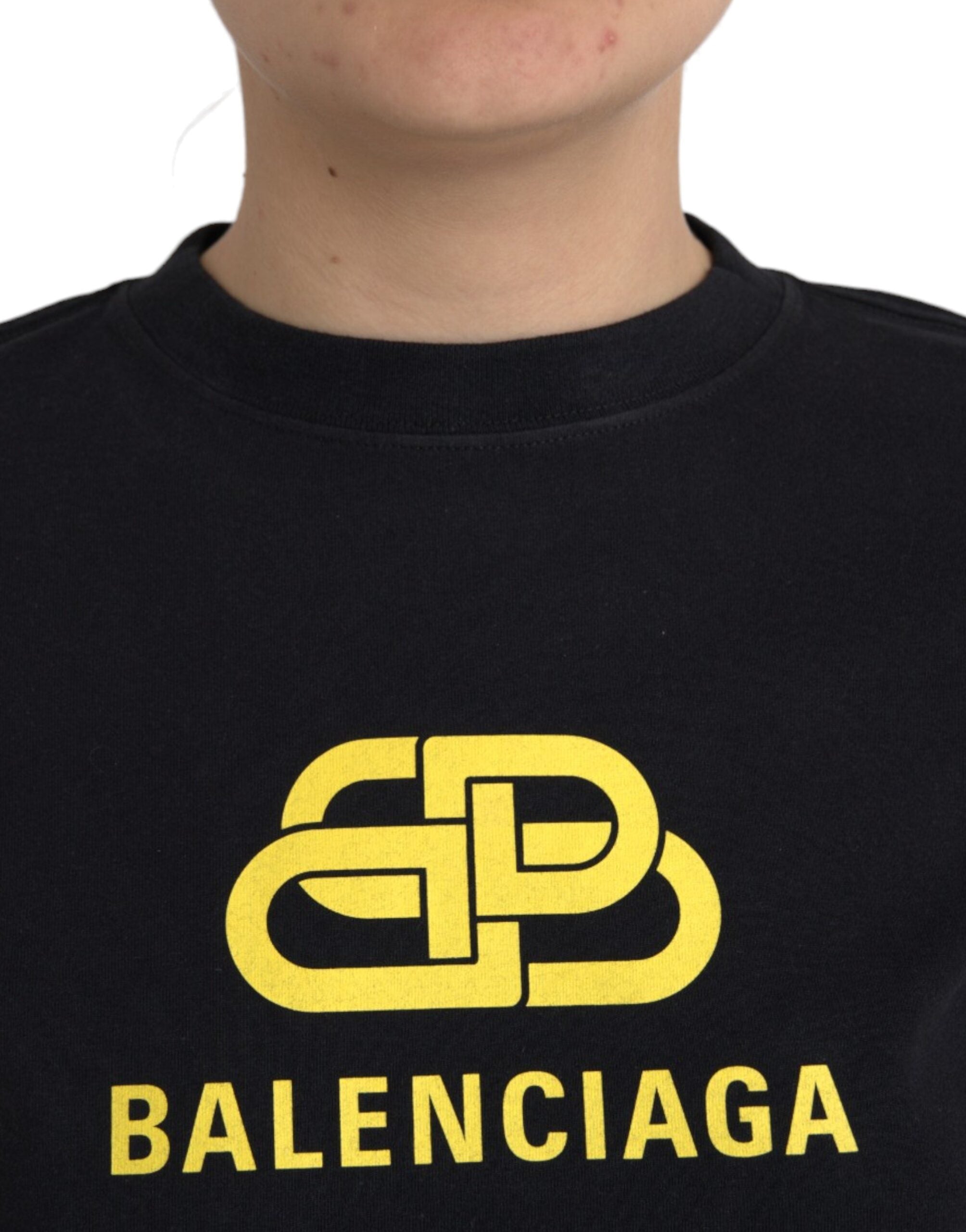 Balenciaga Black Cotton Short Sleeve Crew Neck T-Shirt with Logo Print