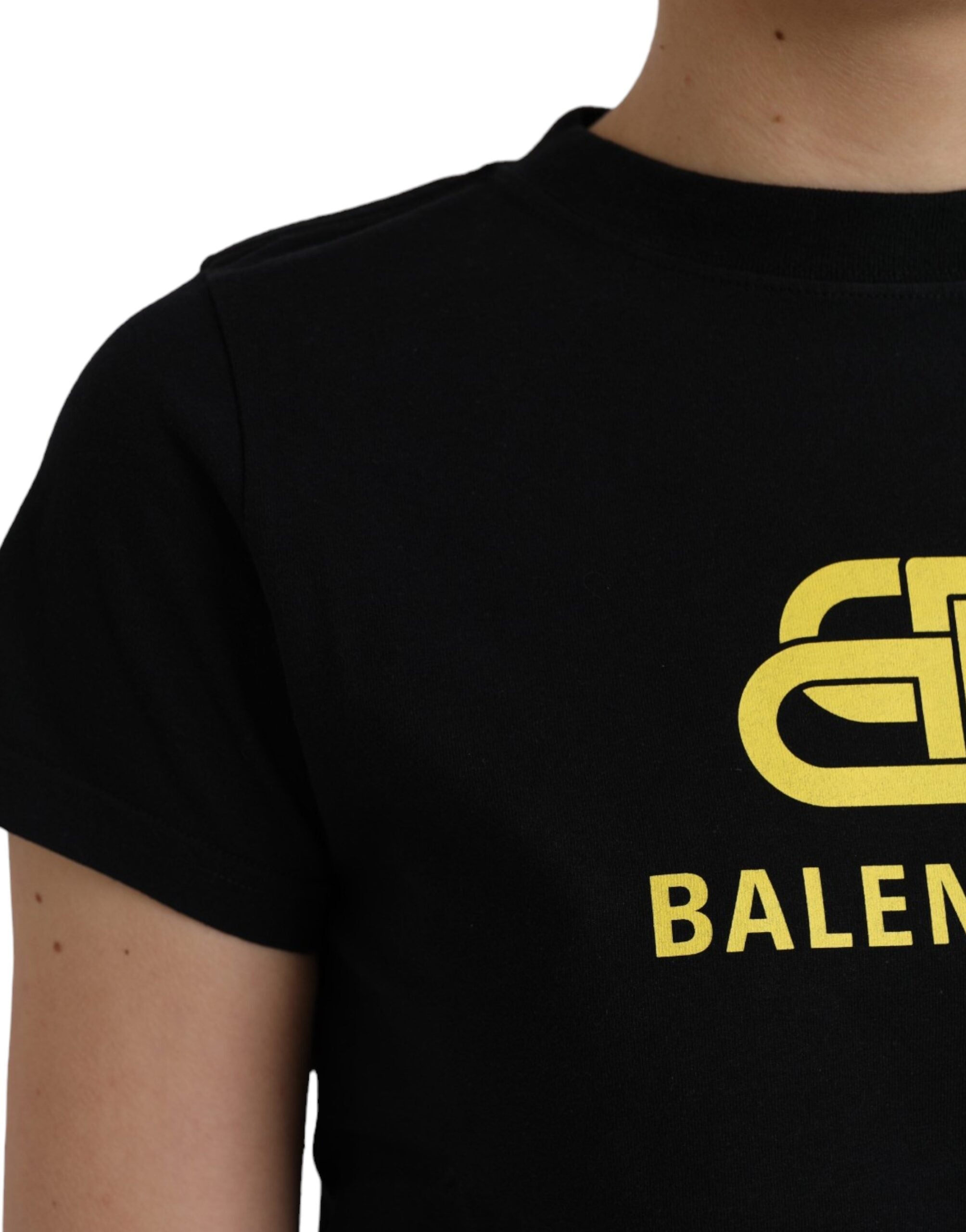 Balenciaga Black Cotton Short Sleeve Crew Neck T-Shirt with Logo Print