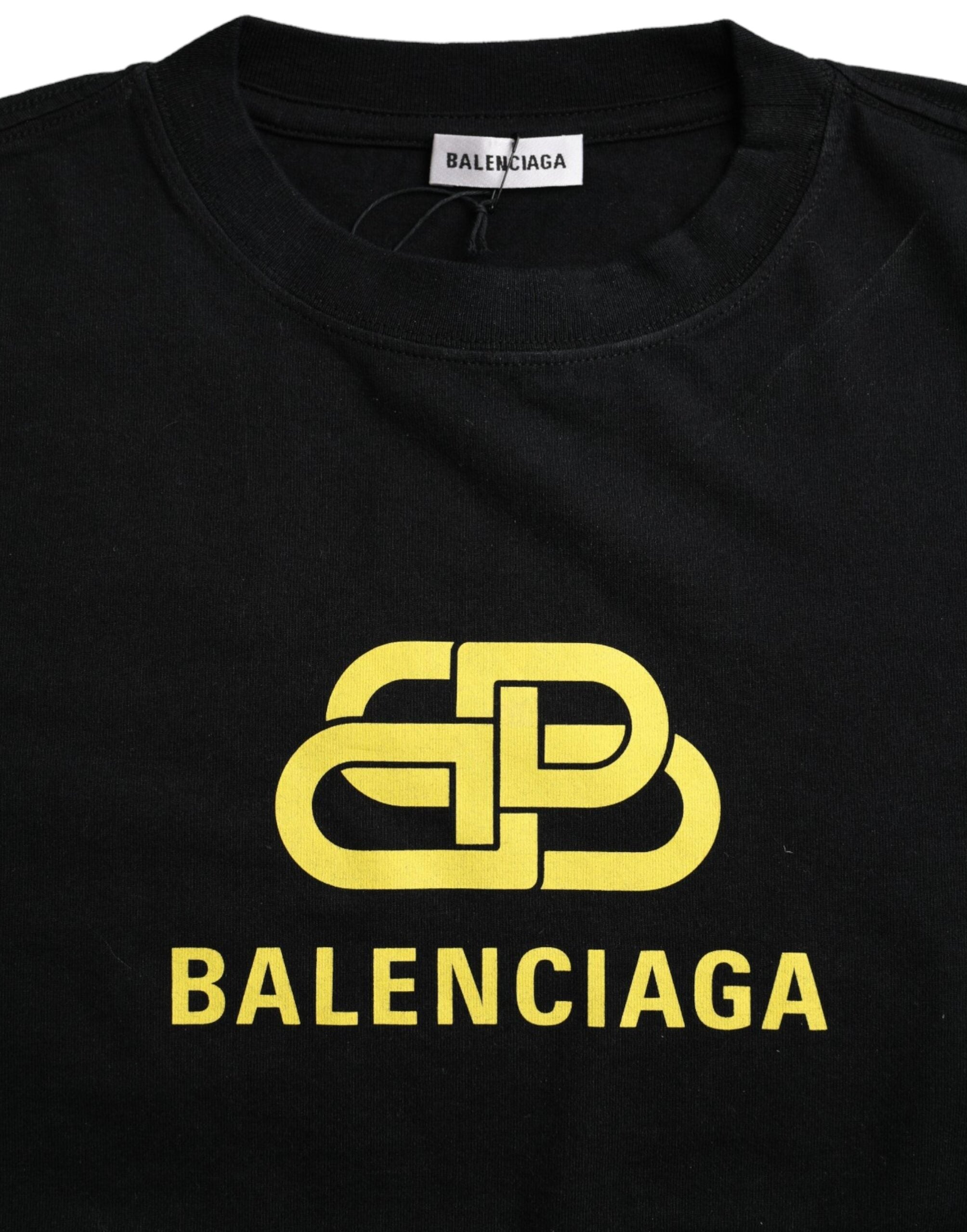 Balenciaga Black Cotton Short Sleeve Crew Neck T-Shirt with Logo Print