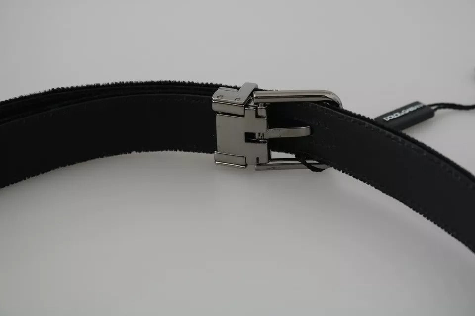 Dolce & Gabbana Black Velvet Leather Belt with Silver Buckle