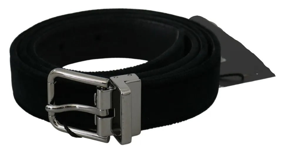 Dolce & Gabbana Black Velvet Leather Belt with Silver Buckle